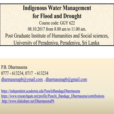 Indigenous water management for flood and drought