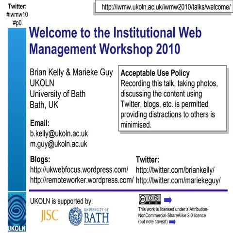 Welcome to IWMW 2010