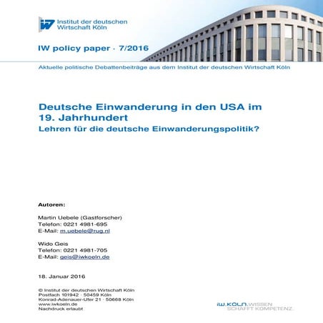 Deutsche Einwanderung in den USA im 19. Jahrhundert – Lehren für die deutsche Einwanderungspolitik?