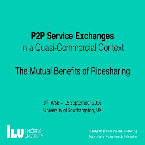 P2P service Exchanges in a Quasi-Commercial context: The Mutual Benefits of Ridesharing