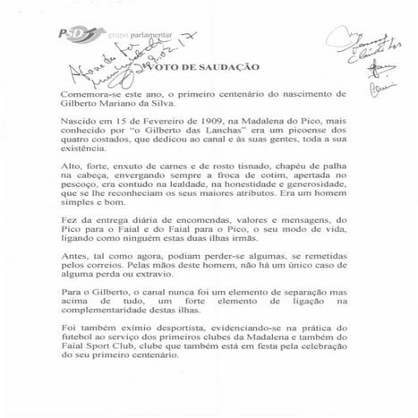 Voto de Saudação a Gilberto Mariano da Silva