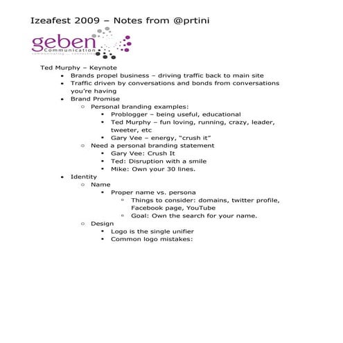 Izeafest: Notes on Social Media