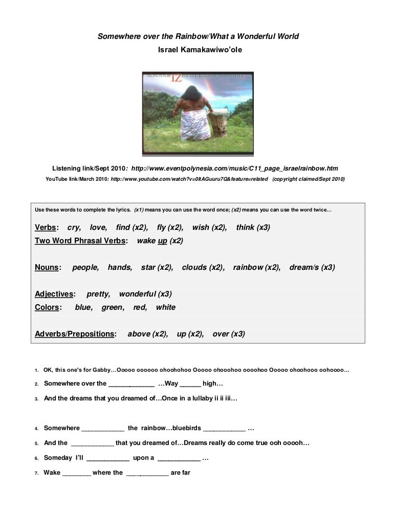 Iz Oz Rainbow Lyrics Handout Stem Presentation Gwen Atkinson 18apr