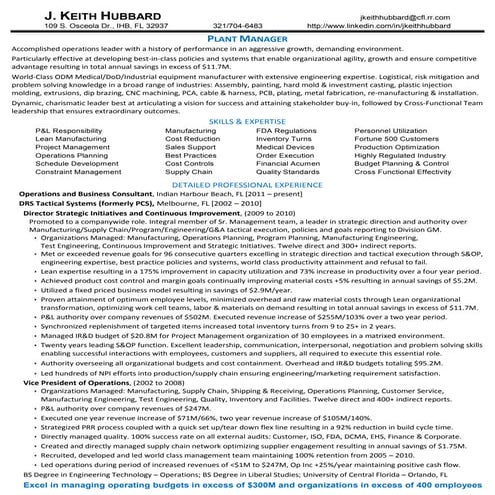 J.  keith hubbard   medical plant manager