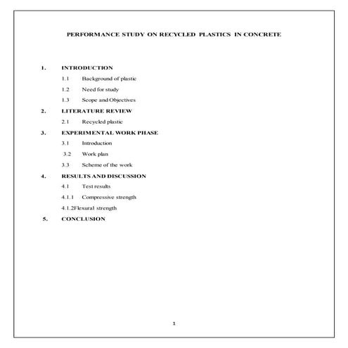 PERFORMANCE STUDY ON RECYCLED PLASTICS IN CONCRETE | DOCX
