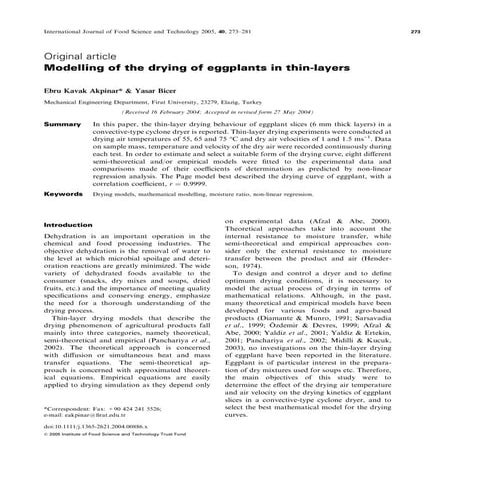 Drying Kinetics of Tomato Slices: Thin Layer Modelling of Temperature ...
