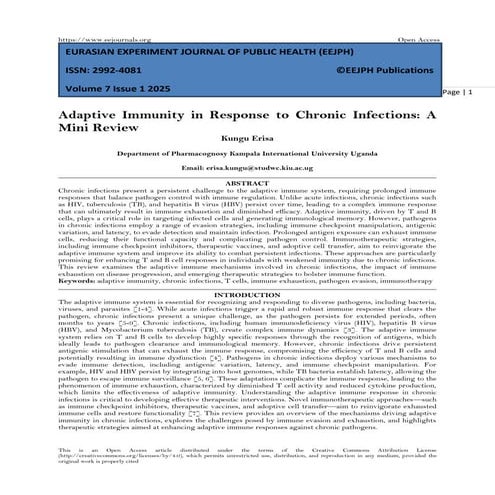 Adaptive Immunity in Response to Chronic Infections: A  Mini Review (wwww.kiu.ac.ug)