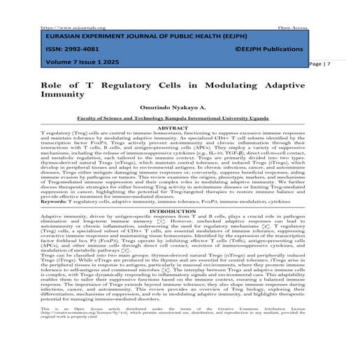 Role of T Regulatory Cells in Modulating Adaptive  Immunity (www.kiu.ac.ug)