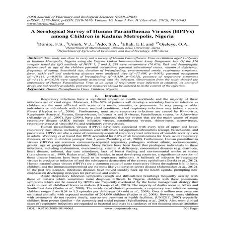 A Serological Survey of Human Parainfluenza Viruses (HPIVs) among Children in...