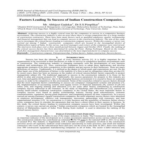 Factors Leading To Success of Indian Construction Companies.