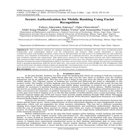 Secure Authentication for Mobile Banking Using Facial Recognition