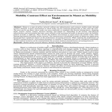 Mobility Contrast Effect on Environment in Manet as Mobility Model