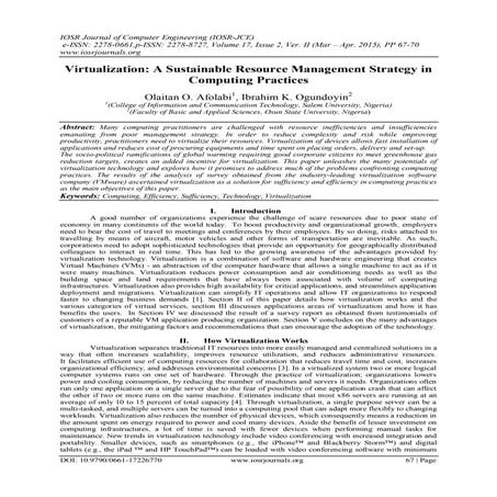Virtualization: A Sustainable Resource Management Strategy in Computing Pract...