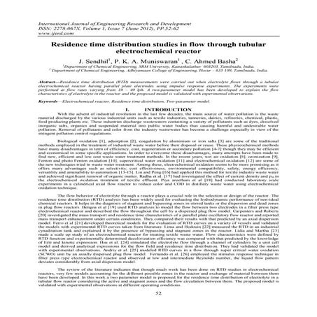 Residence time distribution studies in flow through tubular electrochemical r...