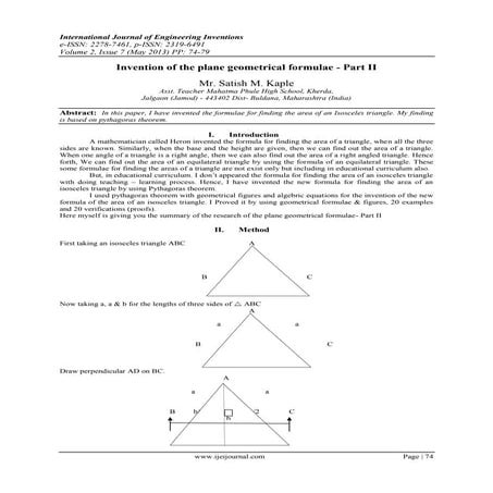 Invention of the plane geometrical formulae - Part II