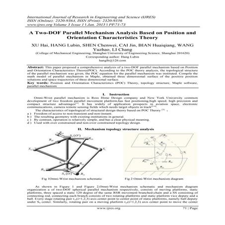 A Two-DOF Parallel Mechanism Analysis Based on Position and Orientation Chara...