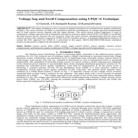 Voltage Sag and Swell Compensation using UPQC-S Technique