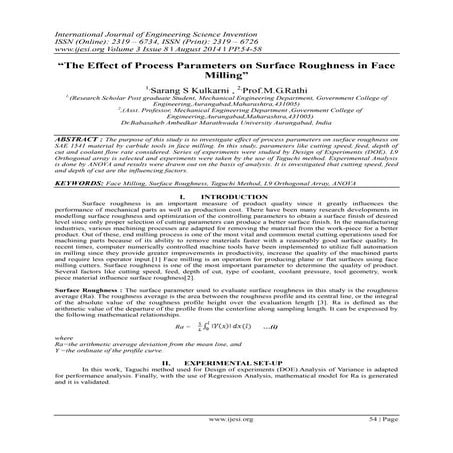 The Effect of Process Parameters on Surface Roughness in Face Milling