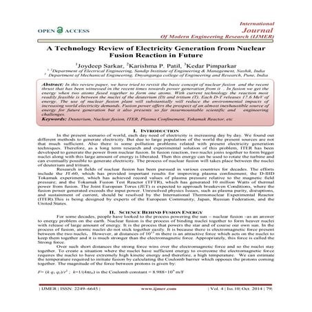 A Technology Review of Electricity Generation from Nuclear Fusion Reaction in...
