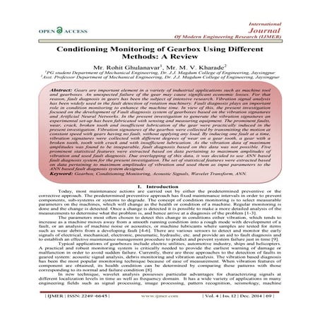 Conditioning Monitoring of Gearbox Using Different Methods: A Review