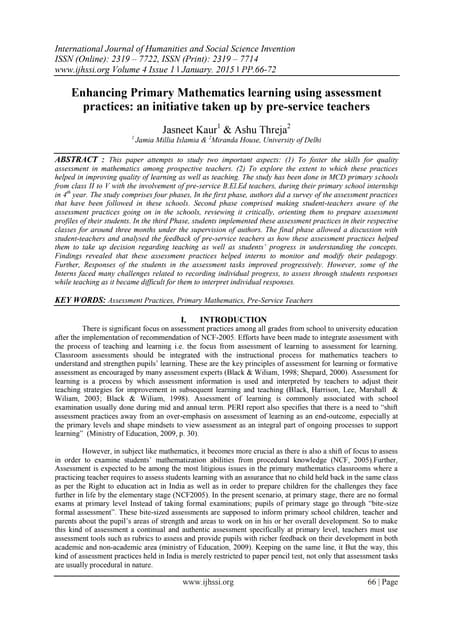 Enhancing Primary Mathematics learning using assessment practices: an initiat...