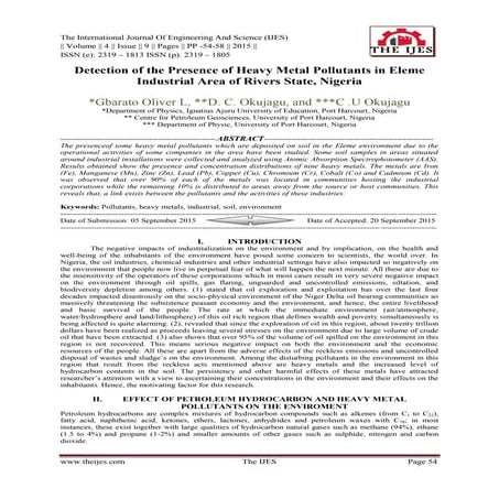 Detection of the Presence of Heavy Metal Pollutants in Eleme Industrial Area ...