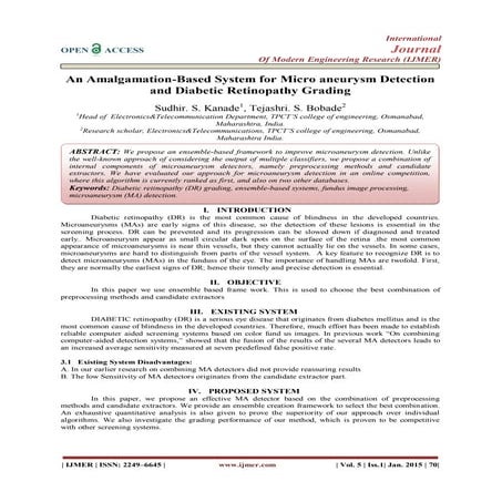 An Amalgamation-Based System for Micro aneurysm Detection and Diabetic Retino...