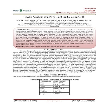 Static Analysis of a Pyro Turbine by using CFD
