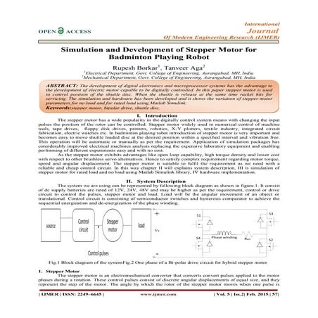 Simulation and Development of Stepper Motor for Badminton Playing Robot