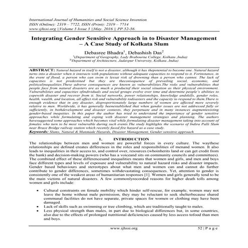 Role of Women and Gender Approaches in DRR | PDF