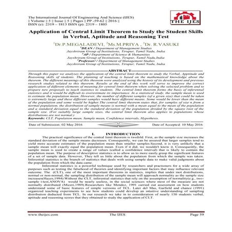 Application of Central Limit Theorem to Study the Student Skills in Verbal, A...