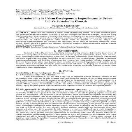 Sustainability in Urban Development: Impediments to Urban India's Sustainable...