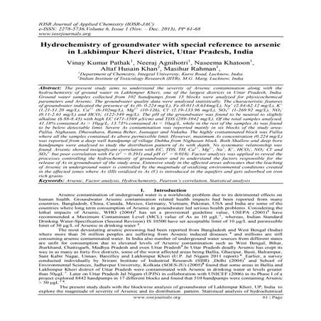 Hydrochemistry of groundwater with special reference to arsenic in Lakhimpur ...