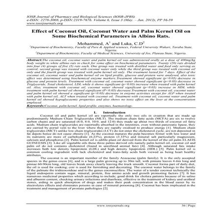 Effect of Coconut Oil, Coconut Water and Palm Kernel Oil on Some Biochemical ...