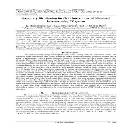 Secondary Distribution for Grid Interconnected Nine-level Inverter using PV s...