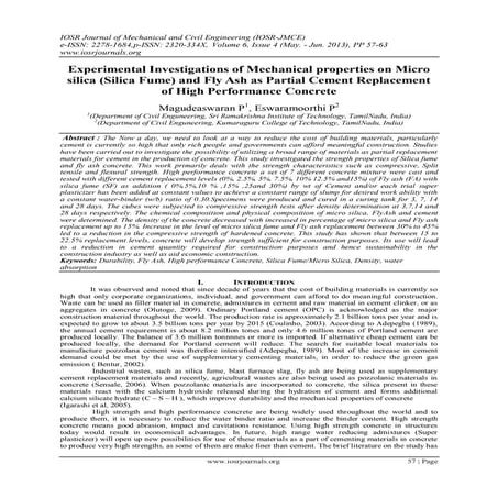 Experimental Investigations of Mechanical properties on Micro silica (Silica ...