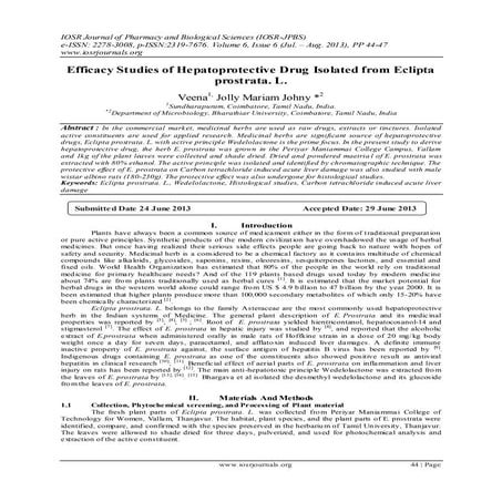 Efficacy Studies of Hepatoprotective Drug Isolated from Eclipta prostrata. L.