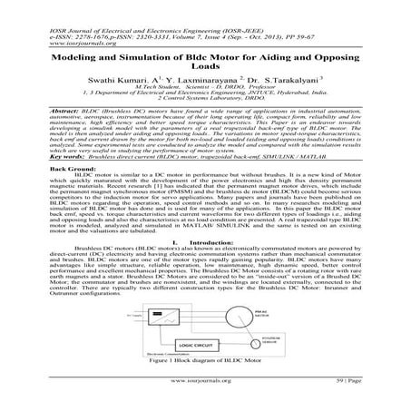 Modeling and Simulation of Bldc Motor for Aiding and Opposing Loads