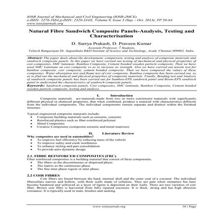 Natural Fibre Sandwich Composite Panels-Analysis, Testing and Characterisation