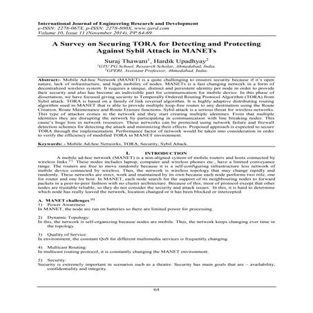 A Survey on Securing TORA for Detecting and Protecting Against Sybil Attack i...