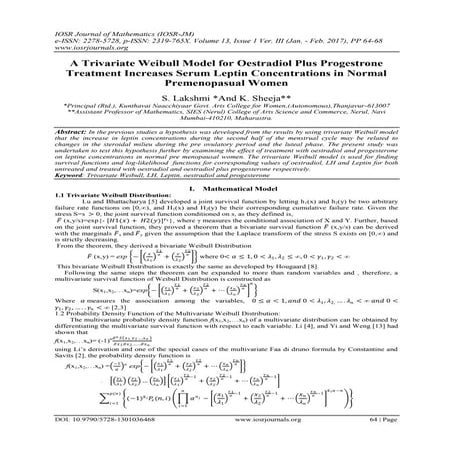 A Trivariate Weibull Model for Oestradiol Plus Progestrone Treatment Increase...