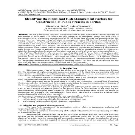 A Study on Risk Assessment in Construction Projects | PDF