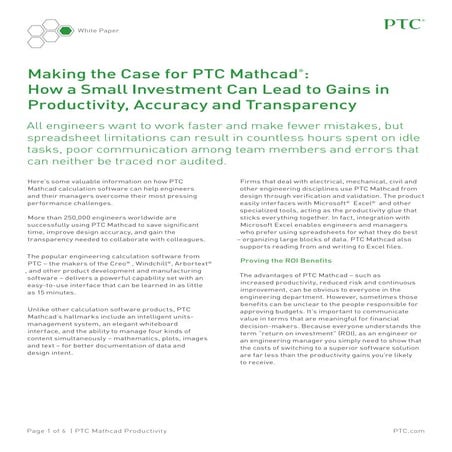 Making the Case for PTC Mathcad®: How a Small Investment Can Lead to Gains in...