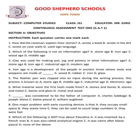 J1 Computer Studies C.A 1