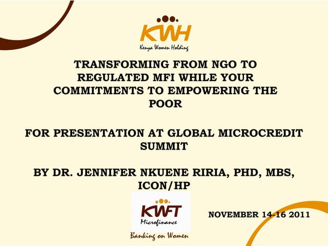 Jennifer Riria, Transforming from NGO to Regulated MFI 