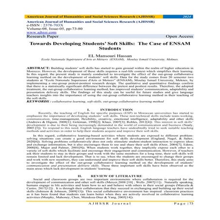 Towards Developing Students’ Soft Skills: The Case of ENSAM Students | PDF