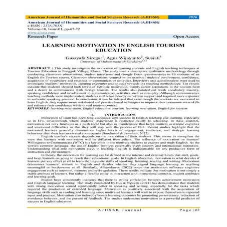 LEARNING MOTIVATION IN ENGLISH TOURISM EDUCATION | PDF