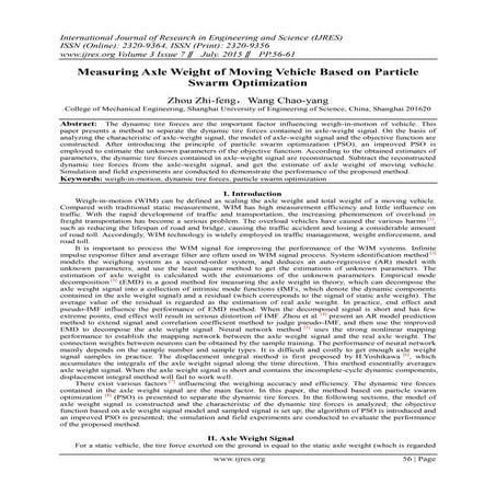 Measuring Axle Weight of Moving Vehicle Based on Particle Swarm Optimization