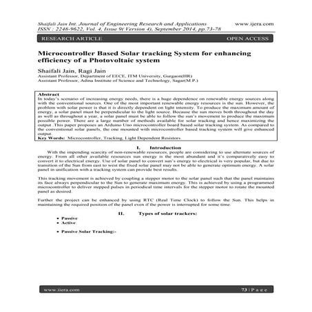 Microcontroller Based Solar tracking System for enhancing efficiency of a Pho...