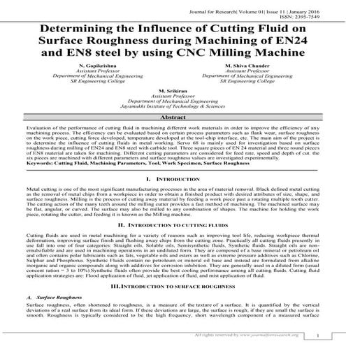 DETERMINING THE INFLUENCE OF CUTTING FLUID ON SURFACE ROUGHNESS DURING MACHIN...